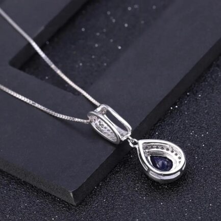 8mm Sapphire Pear Cut Pendants Necklace & Custom E-Cards Jewelry Gifts - Image 3
