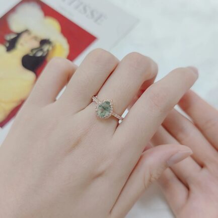8mm Vintage Moss Agate Pear Cut Ring & Custom E-Cards Jewelry Gifts - Image 3