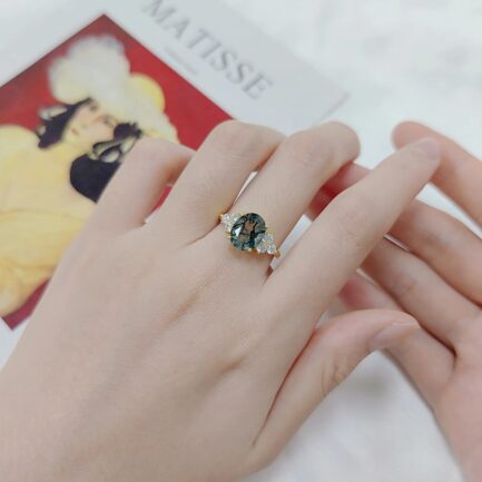 10mm Vintage Moss Agate Oval Cut Ring & Custom E-Cards Jewelry Gifts - Image 3