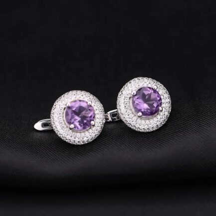 8mm Vintage Amethyst Round Cut Clip Earrings & Custom E-Cards Jewelry Gifts - Image 3