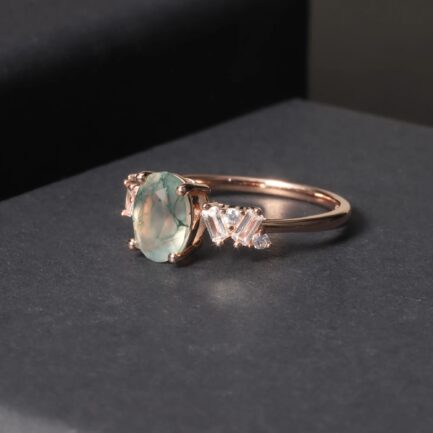 8mm Vintage Moss Agate Oval Cut Ring & Custom E-Cards Jewelry Gifts - Image 5