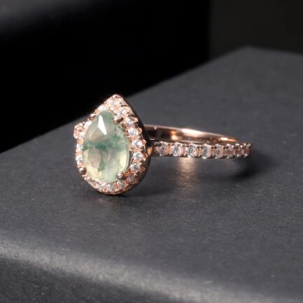 8mm Vintage Moss Agate Pear Cut Ring & Custom E-Cards Jewelry Gifts - Image 5