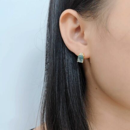Vintage Moss Agate Emerald Cut Stud Earrings & Custom E-Cards Jewelry Gifts - Image 5