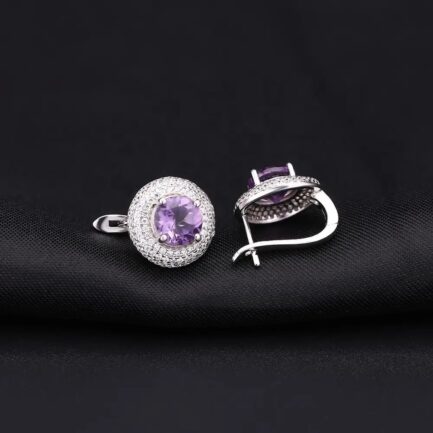 8mm Vintage Amethyst Round Cut Clip Earrings & Custom E-Cards Jewelry Gifts - Image 4