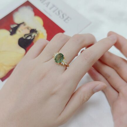 10mm Vintage Moss Agate Oval Cut Ring & Custom E-Cards Jewelry Gifts - Image 5