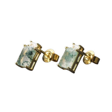 Vintage Moss Agate Emerald Cut Stud Earrings & Custom E-Cards Jewelry Gifts
