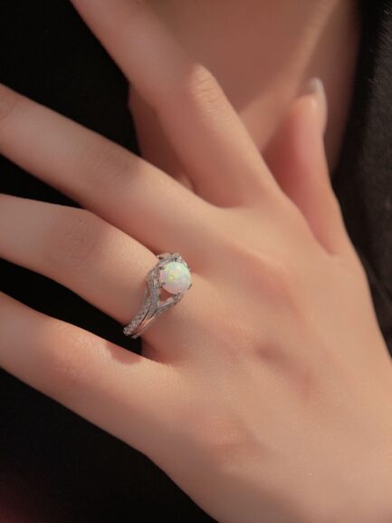 Round Cut White Sapphire Opal Engagement Ring & Custom E-Cards Jewelry Gifts - Image 2