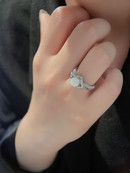Round Cut White Sapphire Opal Engagement Ring & Custom E-Cards Jewelry Gifts - Image 3