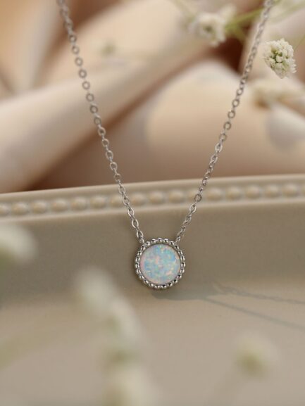 Round Cut White Opal Pendant Necklace For Women & Custom E-Cards Jewelry Gifts - Image 4