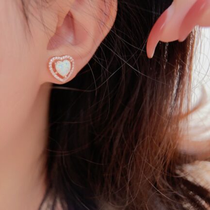 Heart Cut Opal Halo Stud Earrings For Women & Custom E-Cards Jewelry Gifts - Image 3