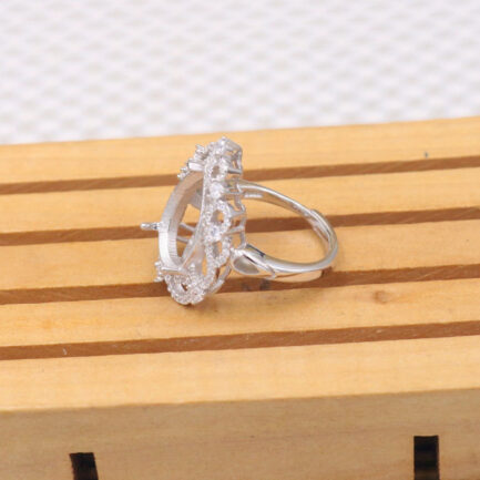 12*16mm Pear Semi Mount Ring White Sapphire Silver Ring Setting - Image 3