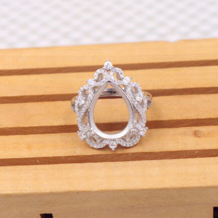 12*16mm Pear Semi Mount Ring White Sapphire Silver Ring Setting - Image 5