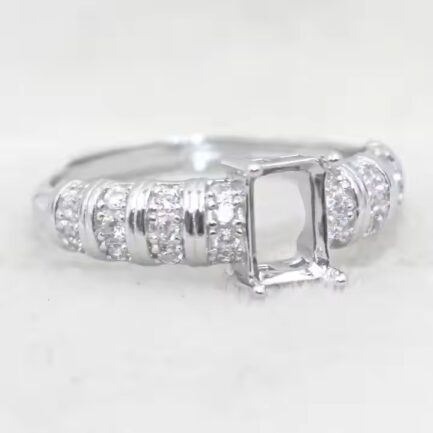 5*7mm Rectangular Semi Mount Ring White Sapphire Silver Ring Setting - Image 2