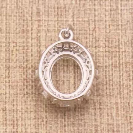 6*8mm Halo Oval Semi Mount Pendant White Sapphire Silver Pendant Setting - Image 5