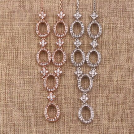 6*8mm Halo Oval Semi Mount Necklace White Sapphire Silver Necklace Setting - Image 2