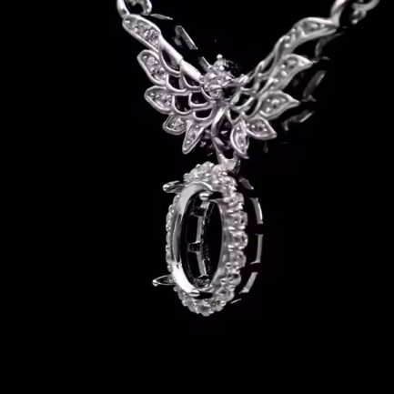 6*8mm Halo Oval Semi Mount Necklace White Sapphire Silver Necklace Setting - Image 3