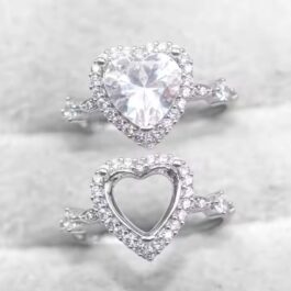 8mm Heart Semi Mount Ring White Sapphire Silver Ring Setting