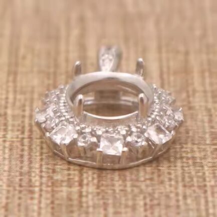 6*8mm Halo Oval Semi Mount Pendant White Sapphire Silver Pendant Setting - Image 6