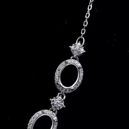 6*8mm Halo Oval Semi Mount Necklace White Sapphire Silver Necklace Setting - Image 3