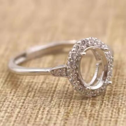 8-12mm Oval Semi Mount Ring White Sapphire Silver Ring Setting - Image 4