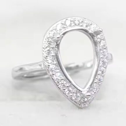 8*12mm Pear Semi Mount Ring White Sapphire Silver Ring Setting - Image 2