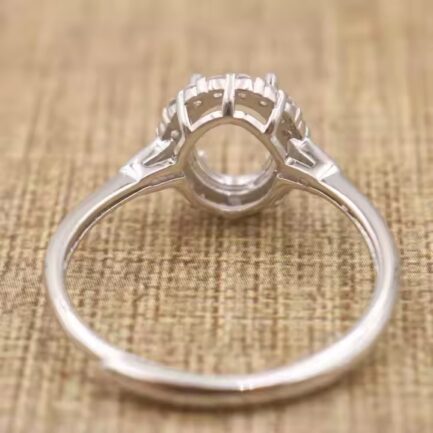 8-12mm Oval Semi Mount Ring White Sapphire Silver Ring Setting - Image 5