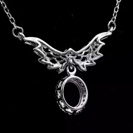 6*8mm Halo Oval Semi Mount Necklace White Sapphire Silver Necklace Setting - Image 4