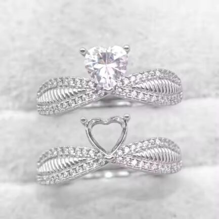 6-8mm Heart Semi Mount Ring White Sapphire Silver Ring Setting - Image 2