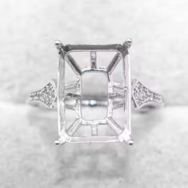 10*14mm Rectangular Semi Mount Ring White Sapphire Silver Ring Setting