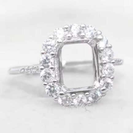 7*9mm Rectangular Semi Mount Ring White Sapphire Silver Ring Setting - Image 2