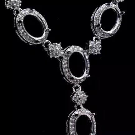 6*8mm Halo Oval Semi Mount Necklace White Sapphire Silver Necklace Setting - Image 7