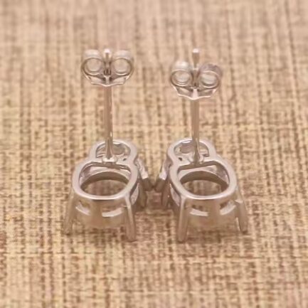 8*10mm Oval Semi Mount Stud Earrings White Sapphire Silver Stud Earrings Setting - Image 6