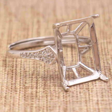 10*14mm Rectangular Semi Mount Ring White Sapphire Silver Ring Setting - Image 5