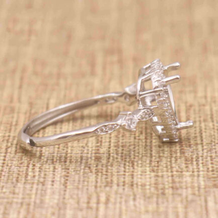 8mm Heart Semi Mount Ring White Sapphire Silver Ring Setting - Image 6