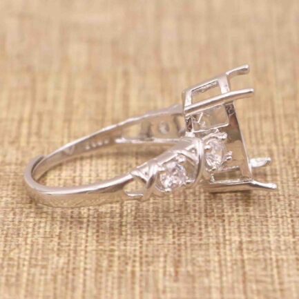 14-20mm Oval Semi Mount Ring Silver White Sapphire Ring Setting - Image 4