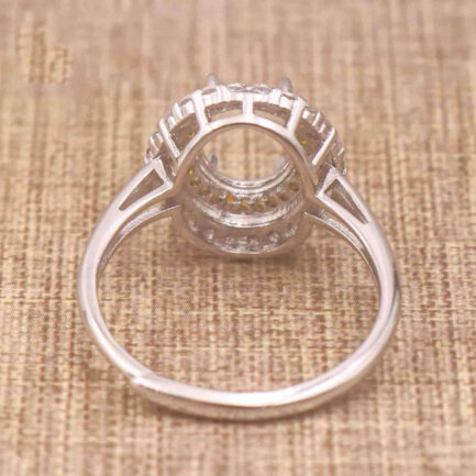 10mm Oval Semi Mount White & Yellow Sapphire Ring Silver Ring Setting - Image 3