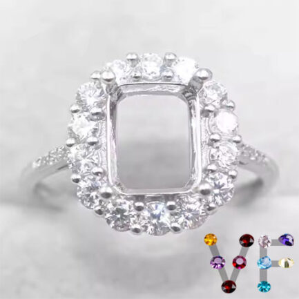 7*9mm Rectangular Semi Mount Ring White Sapphire Silver Ring Setting