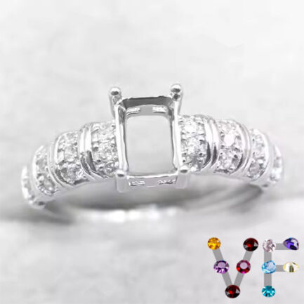 5*7mm Rectangular Semi Mount Ring White Sapphire Silver Ring Setting