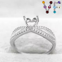 6-8mm Heart Semi Mount Ring White Sapphire Silver Ring Setting