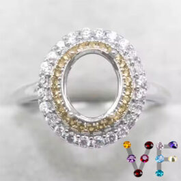 10mm Oval Semi Mount White & Yellow Sapphire Ring Silver Ring Setting