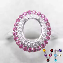 10mm Oval Semi Mount Ring White & Purple Sapphire Silver Ring Setting