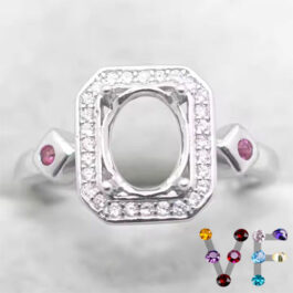 6*8mm Oval Semi Mount Ring White Sapphire Silver Ring Setting