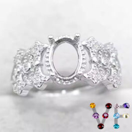 6*8mm Oval Semi Mount Ring White Sapphire Silver Ring Setting