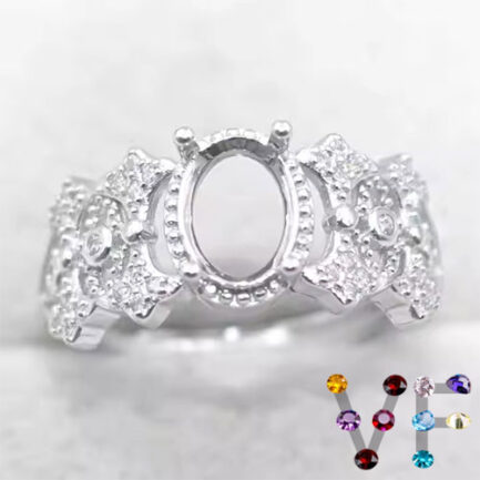 6*8mm Oval Semi Mount Ring White Sapphire Silver Ring Setting