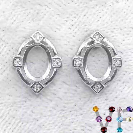 6*8mm Oval Semi Mount Stud Earrings White Sapphire Silver Stud Earrings Setting