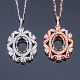 6*8mm Oval Semi Mount Pendant White Sapphire Silver Pendant Setting