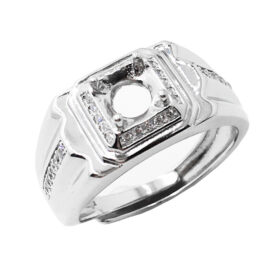 5-9mm Round Semi Mount Men’s Ring White Sapphire Silver Ring Setting