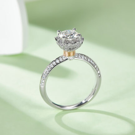 1 Carat Round Brilliant Moissanite Flower Ring in Sterling Silver, 4 Prong Band Anniversary - Image 7