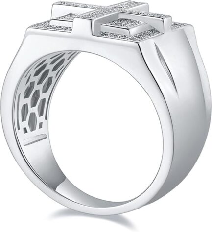 Moissanite Rings for Men 925 Sterling Silver Simulated Diamond Cocktail Rings Moissanite Jewelry for Wedding Engagement Anniversary - Image 3