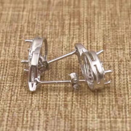 5*7mm Oval Semi Mount Stud Earrings White Sapphire Silver Stud Earrings Setting - Image 4